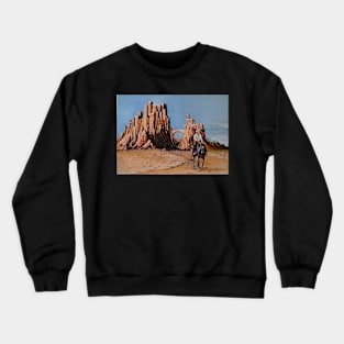 Oil painting landscape with cowboys. western apocalyptic style Crewneck Sweatshirt